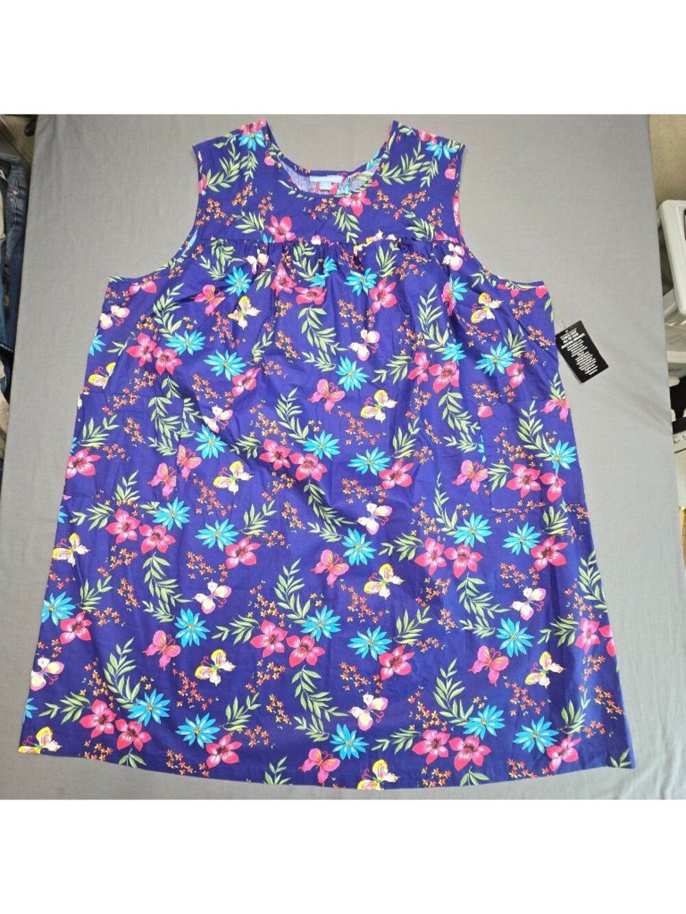 NEW Only Necessities 4X Sleeveless Floral Butterflies Nightgown Purple Pockets
